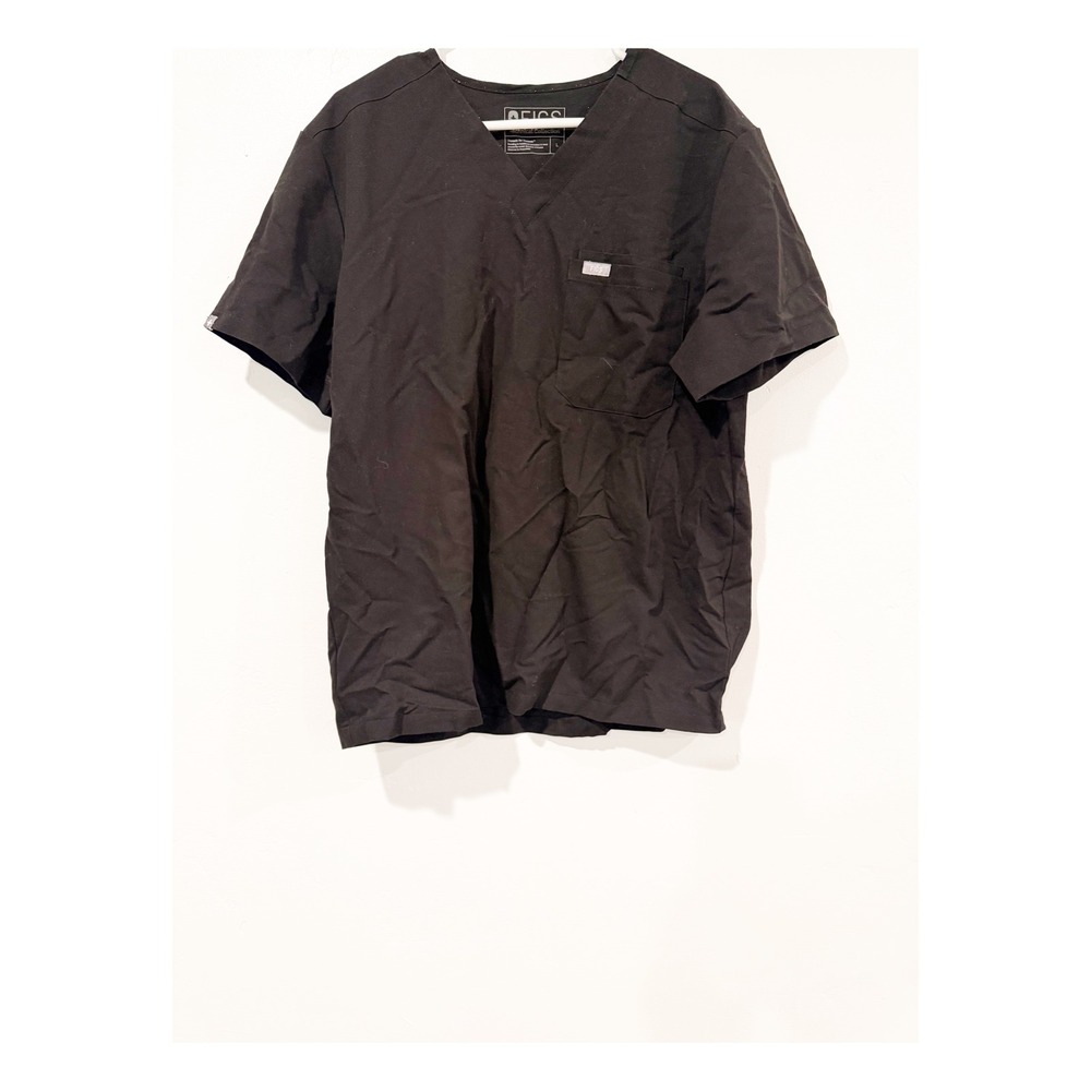 Figs Leon Technical Collection Scrub Top Mens Large Black V-Neck Pocket L